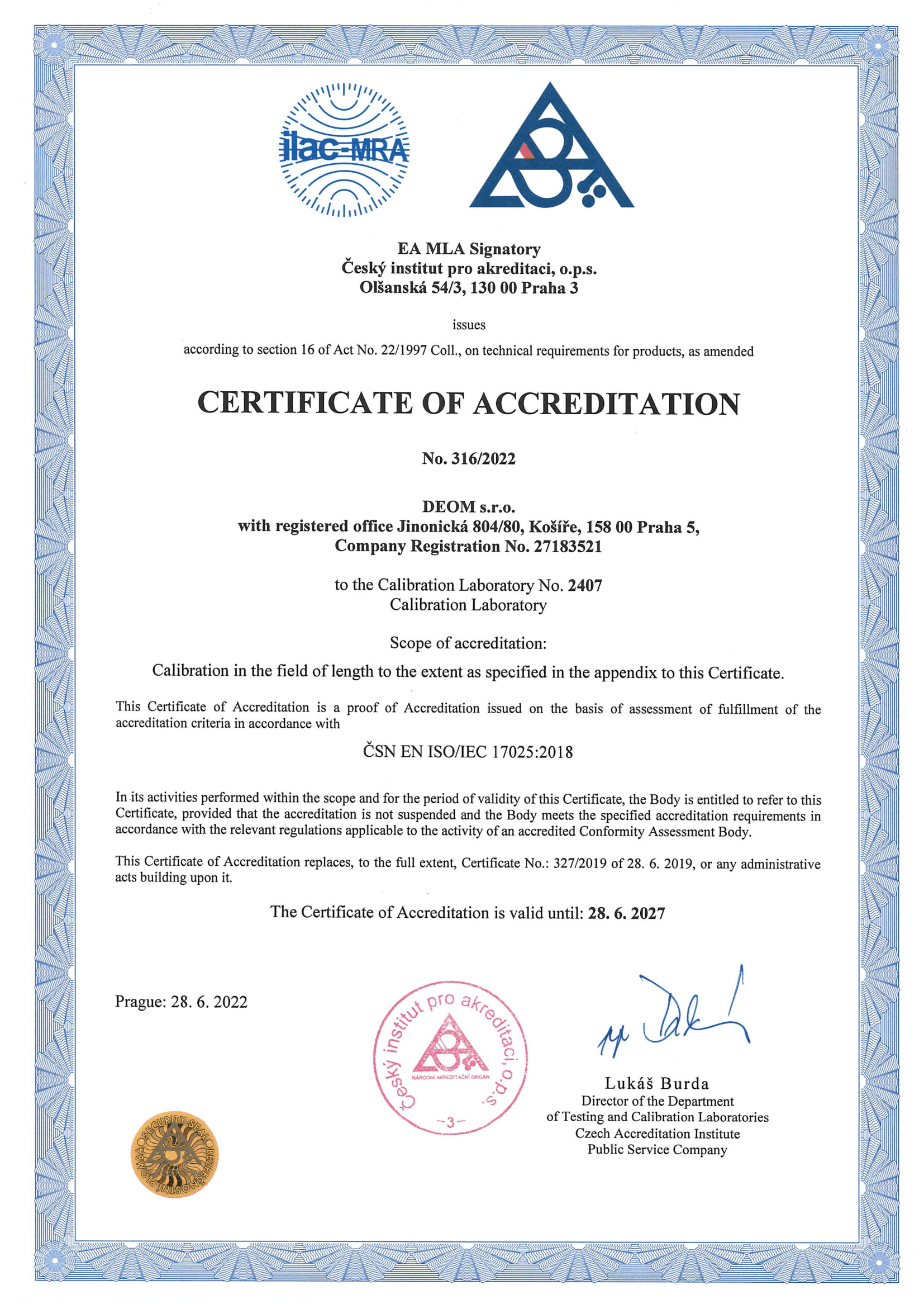 Certificate of Accreditation